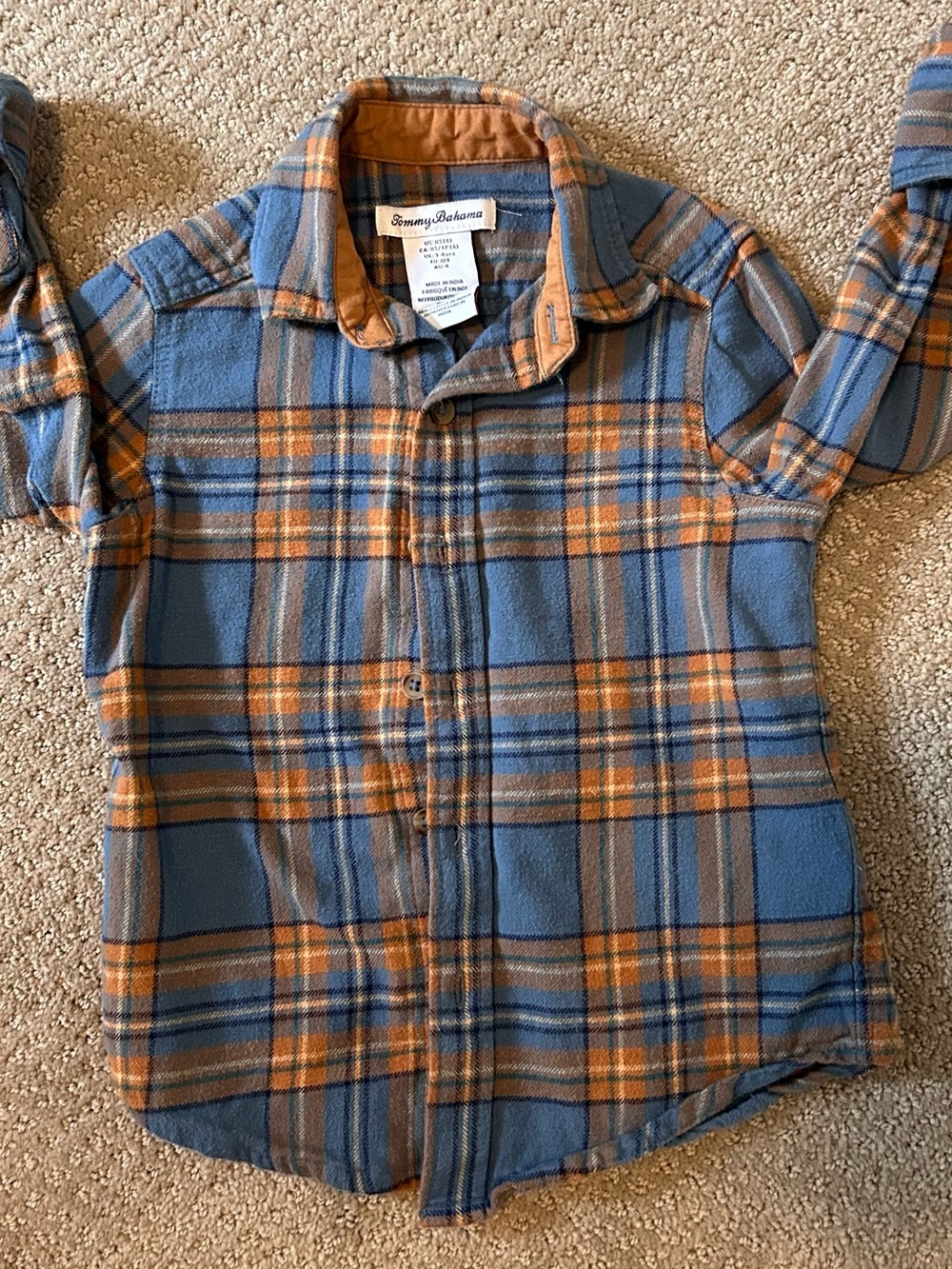 Tommy Bahama Blue and Orange Plaid Flannel Shirt